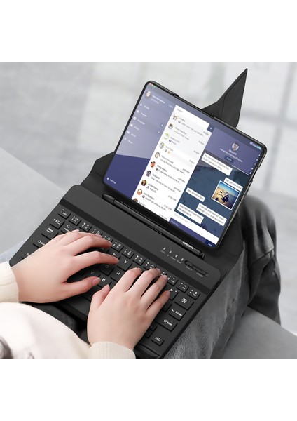 Samsung Galaxy Z Fold 3 Uyumlu Standlı Klavyeli Kalem Bölmeli Kıpta Klavyeli Kılıf