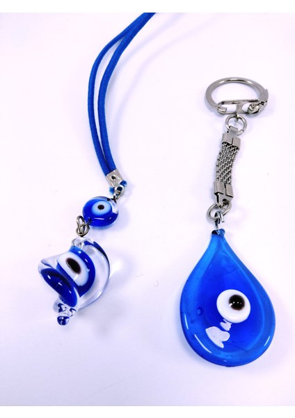 Damla Cam Nazar Boncuğu Anahtarlık +Burgu Araba Dikiz Ayna Süsü El Yapımı Ikili Set fiyatları