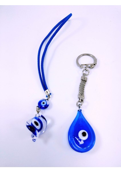 Damla Cam Nazar Boncuğu Anahtarlık +Burgu Araba Dikiz Ayna Süsü El Yapımı Ikili Set fırsatları