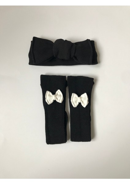 Nis Butik Kurdeleli Diz Altı Bebek Çorabı ve Bandana Seti