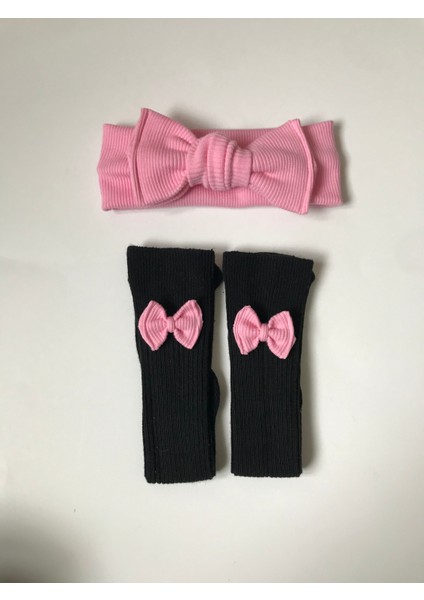 Nis Butik Kurdeleli Diz Altı Bebek Çorabı ve Bandana Seti