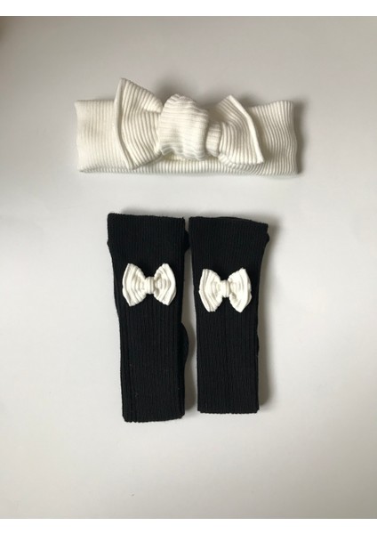 Nis Butik Kurdeleli Diz Altı Bebek Çorabı ve Bandana Seti