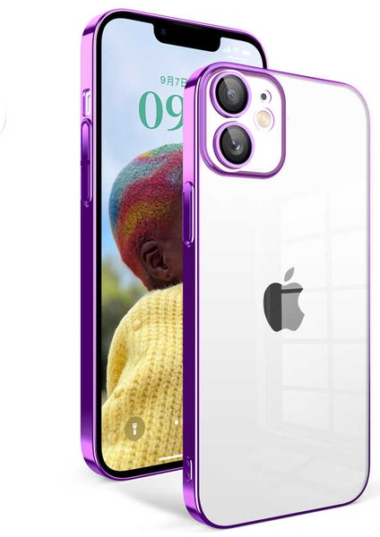 Apple iPhone 11 ile Uyumlu Kapak Lens Korumalı Arkası Şeffaf Sert Mika Kılıf - Mor