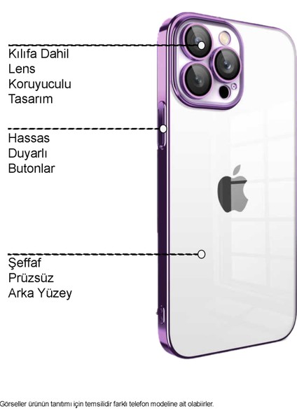 Apple iPhone 14 Pro Max ile Uyumlu Kapak Lens Korumalı Arkası Şeffaf Sert Mika Kılıf - Siyah