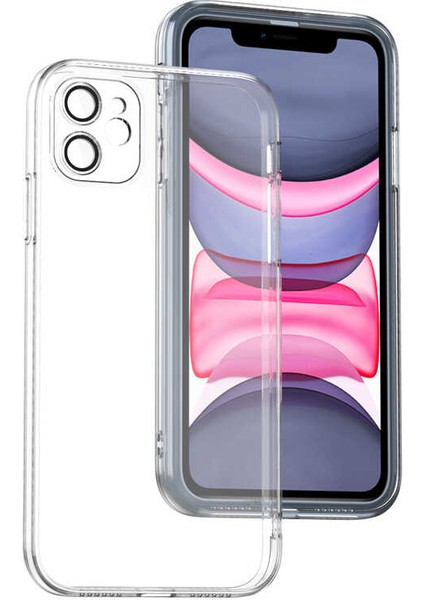 Apple iPhone 11 ile Uyumlu Kapak Lens Korumalı Arkası Şeffaf Sert Mika Kılıf - Şeffaf