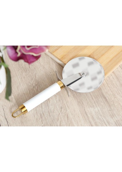 Arox Beyaz Metal Altın Pizza El Ruleti 21,5cm