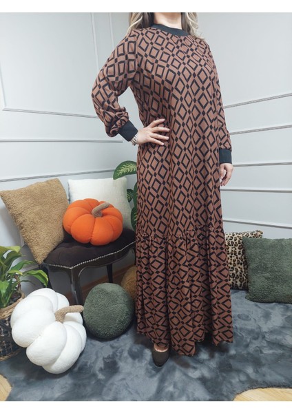 Kahverengi Ribanalı Elbise10