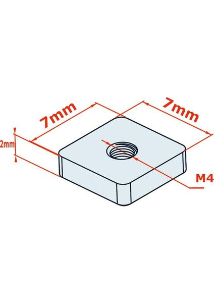 7X7X2 mm M4 Kare Somun