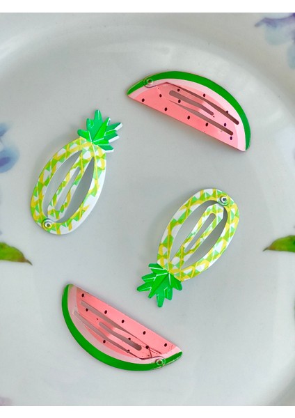 4 Lü Meyveli Çıt Çıtlı Yeni Trend Kız Çocuk Toka Seti