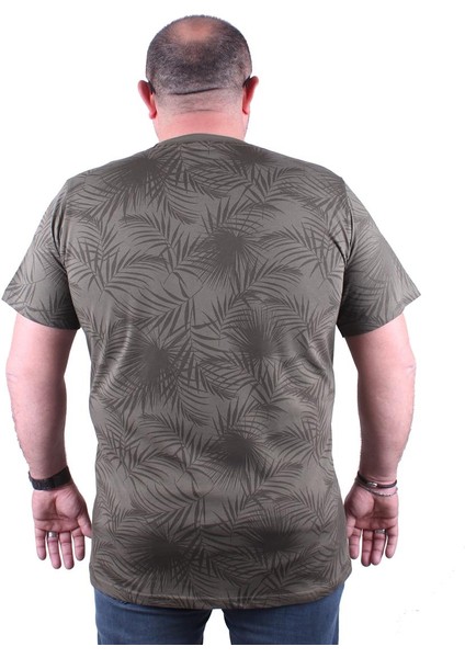 Mocgrande Büyük Beden Sıfır Yaka Tişört Palm Leaf 23148 Hakı fiyatları
