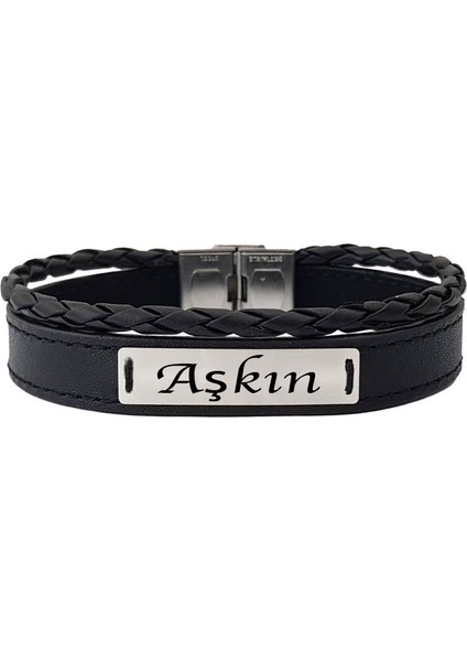 Aşkın - Artun İsmi Deri 925 Gümüş Plakalı Bileklik