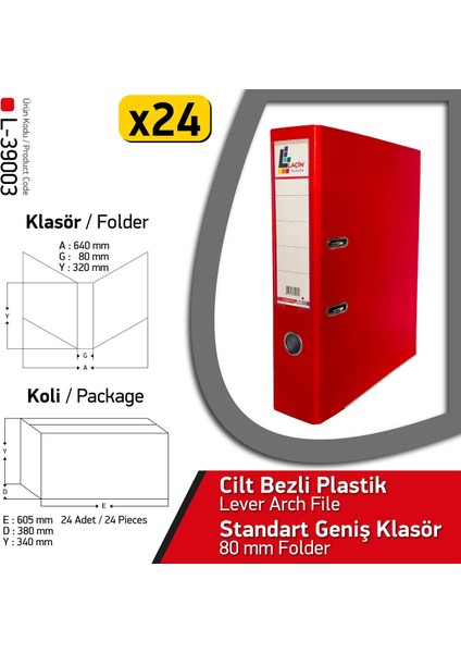 Klasör Kırmızı Geniş 24 Adet 1 Koli