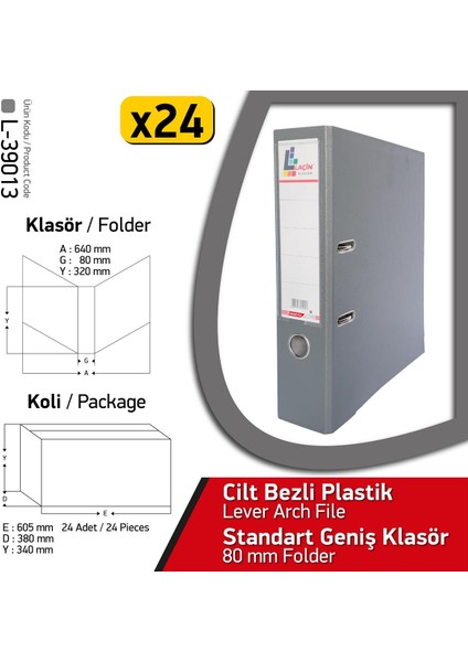 Klasör Gri Geniş 24 Adet 1 Koli