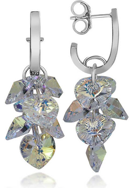 Swarovski Crystal Taşlı Gümüş Kalp Salkım Sallantılı Çivili Kadın Küpe fiyatları