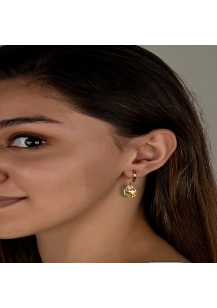 Swarovski Crystal Taşlı Gümüş Damla Sallantılı Kadın Küpe