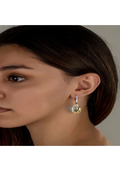 Swarovski Crystal Taşlı Gümüş Damla Sallantılı Kadın Küpe