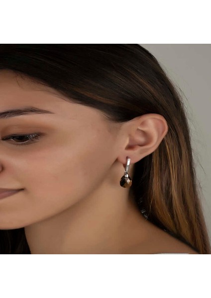 Swarovski Crystal Taşlı Gümüş Damla Sallantılı Kadın Küpe