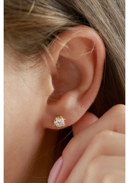 Kadın 925 Ayar Gümüş Tektaş Küpe