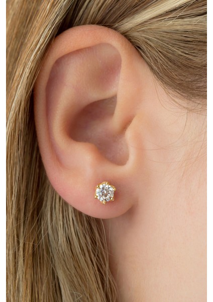 Kadın 925 Ayar Gümüş Tektaş Küpe