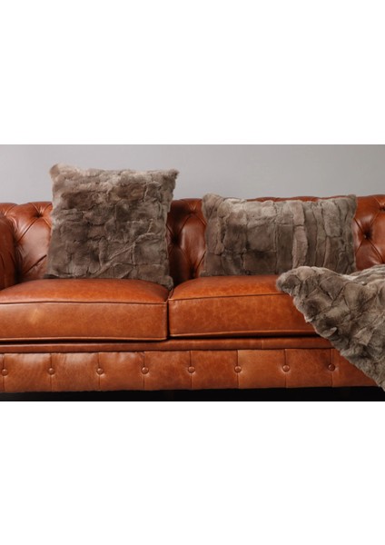 Kahverengi Doğal Kürk Koltuk Şal Takımı Şal 50 X 180 Cm, Yastık 50 X 50 Cm, Bel Yastığı 35 X 60 Cm