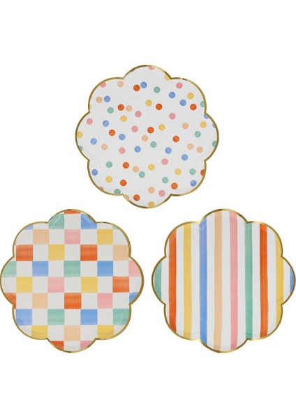 Meri Meri - Colourful Pattern Side Plates - Renkli Desenler Tabaklar - 8'li