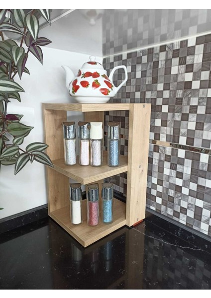 Safir Meşe Rengi Köşe Baharat Rafı Baharat Dolabı Tezgah Üstü Raf fiyatları