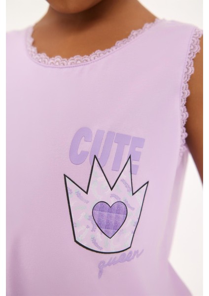 Lavender Kız Çocuk Dantelli Pijama Üst Lila
