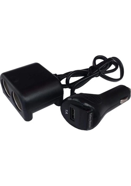 Olesson Araç Çakmak Şarj Cihazı  Dijital Ekranlı 2 Port Çakmak 1 Port USB Çoklayıcı Kablo 12 Volt 24 Volt Uyumlu