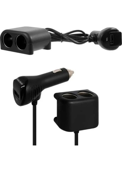 Olesson Araç Çakmak Şarj Cihazı  Dijital Ekranlı 2 Port Çakmak 1 Port USB Çoklayıcı Kablo 12 Volt 24 Volt Uyumlu