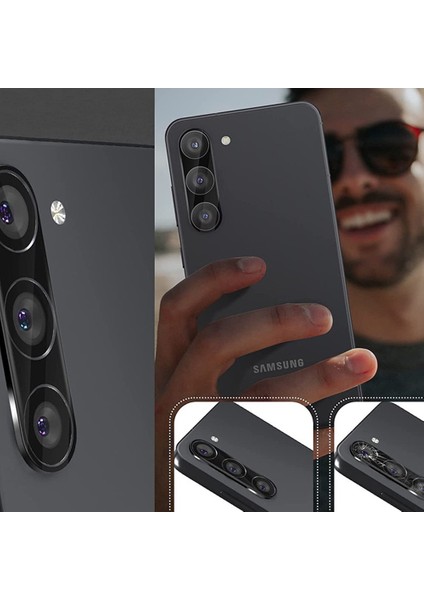 Galaxy S23 Plus ile Uyumlu Kamera Lens Koruma ile Uyumlu Halcyon Tam Kaplayan Kamera Koruma Siyah