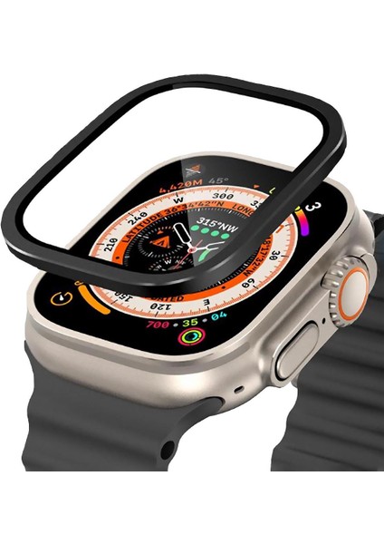 Apple Watch Ultra 49MM Metal Çerçeveli Ekran Koruyucu Siyah