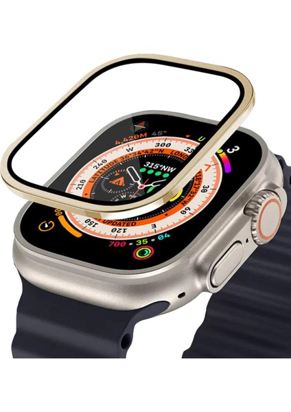 Apple Watch Ultra 49MM Metal Çerçeveli Ekran Koruyucu Gold