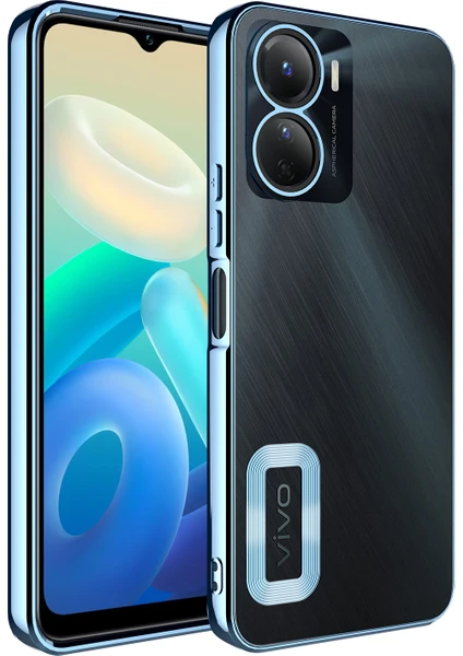 Vivo Y16 Kılıf Logo Gösteren Parlak Kenarlı Kamera Lens Korumalı Şeffaf Omega Silikon Kapak