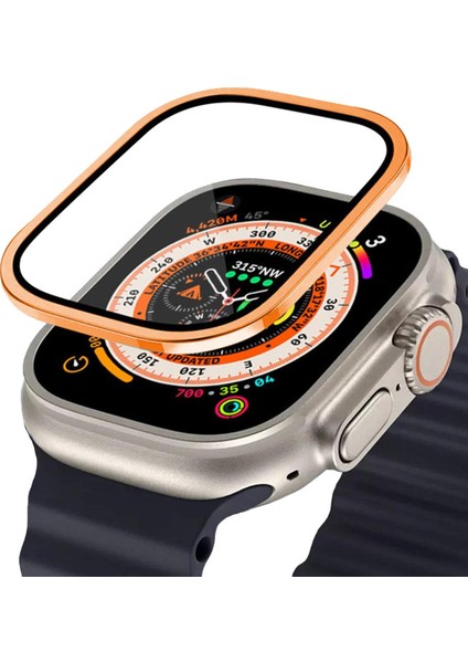Apple Watch Ultra 49MM Metal Çerçeveli Ekran Koruyucu Turuncu