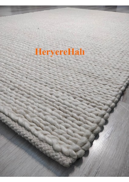 Jade Basketweave Cream Naturel Kazak Örgü Desenli El Dokuma Örgü Halı