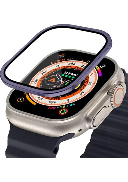 Apple Watch Ultra 49MM Metal Çerçeveli Ekran Koruyucu Mor