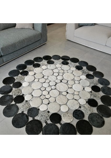 Yuvarlak Krem Gri Dana Derisi Puantiyeli Halı 150 x 150 cm fiyatları
