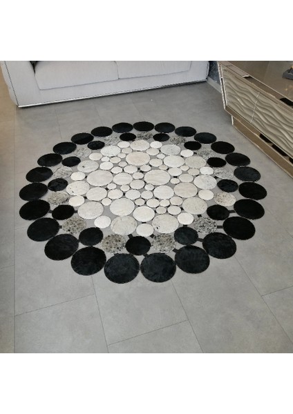 Yuvarlak Krem Gri Dana Derisi Puantiyeli Halı 150 x 150 cm fırsatları