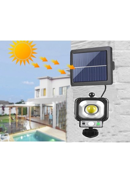 JX966 Süper Parlak Cob LED 3.5 Metre Kablolu Solar Panel Güneş Enerjili 3 Mod Sensörlü Duvar Lambası