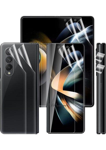 MTK Moveteck Samsung Galaxy Z Fold 4 Uyumlu Ön Arka 3in1 Ekran Arka Kasa ve Kenar Koruyucu Film 360 Derece Tam Kaplar Clearcrystal Şeffaf Fullbody