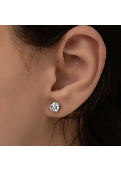 ​gümüş 7 mm Beyaz Zirkon Tek Taş Kadın Küpe fiyatları