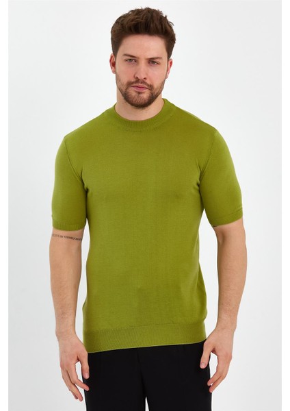 Fıstık Yeşili Erkek Yarım Balıkçı Düz Triko T-SHIRT-TRZ19129R10S