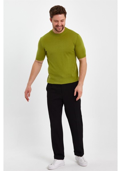 Fıstık Yeşili Erkek Yarım Balıkçı Düz Triko T-SHIRT-TRZ19129R10S