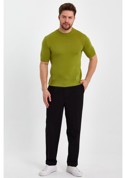 Fıstık Yeşili Erkek Yarım Balıkçı Düz Triko T-SHIRT-TRZ19129R10S