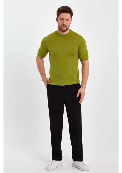 Fıstık Yeşili Erkek Yarım Balıkçı Düz Triko T-SHIRT-TRZ19129R10S