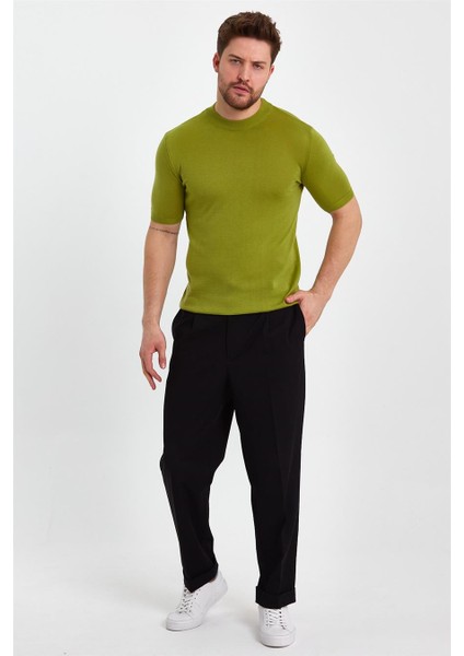 Fıstık Yeşili Erkek Yarım Balıkçı Düz Triko T-SHIRT-TRZ19129R10S