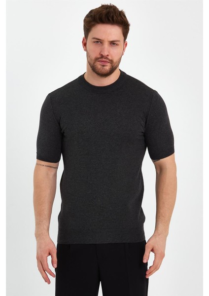 Koyu Füme Erkek Yarım Balıkçı Düz Triko T-SHIRT-TRZ19129R13S