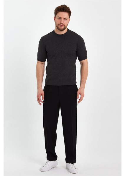 Koyu Füme Erkek Yarım Balıkçı Düz Triko T-SHIRT-TRZ19129R13S