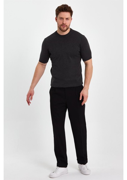 Koyu Füme Erkek Yarım Balıkçı Düz Triko T-SHIRT-TRZ19129R13S