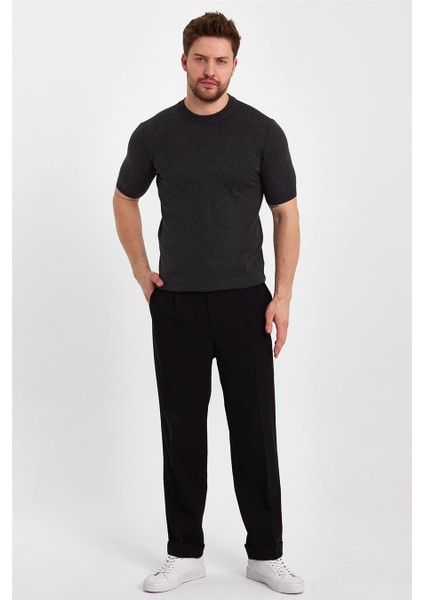 Koyu Füme Erkek Yarım Balıkçı Düz Triko T-SHIRT-TRZ19129R13S